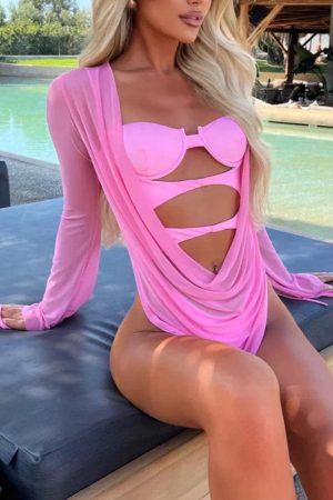 Stylish Work Outfits, Outfit Summer Ideas Underwired Cut Out Swimsuit With Cover-Up Dress