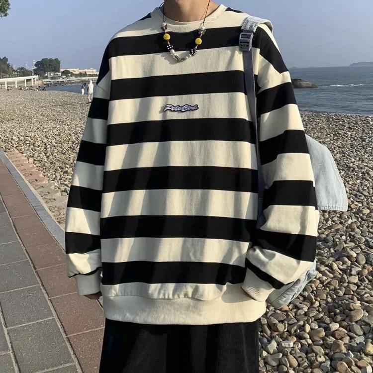 Stylish Work Outfits, Outfit Summer Ideas Unisex Embroidered Striped Sweatshirt Stylish Work Outfits, Outfit Summer Ideas Unisex Embroidered Striped Sweatshirt