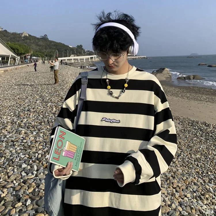 Stylish Work Outfits, Outfit Summer Ideas Unisex Embroidered Striped Sweatshirt Stylish Work Outfits, Outfit Summer Ideas Unisex Embroidered Striped Sweatshirt