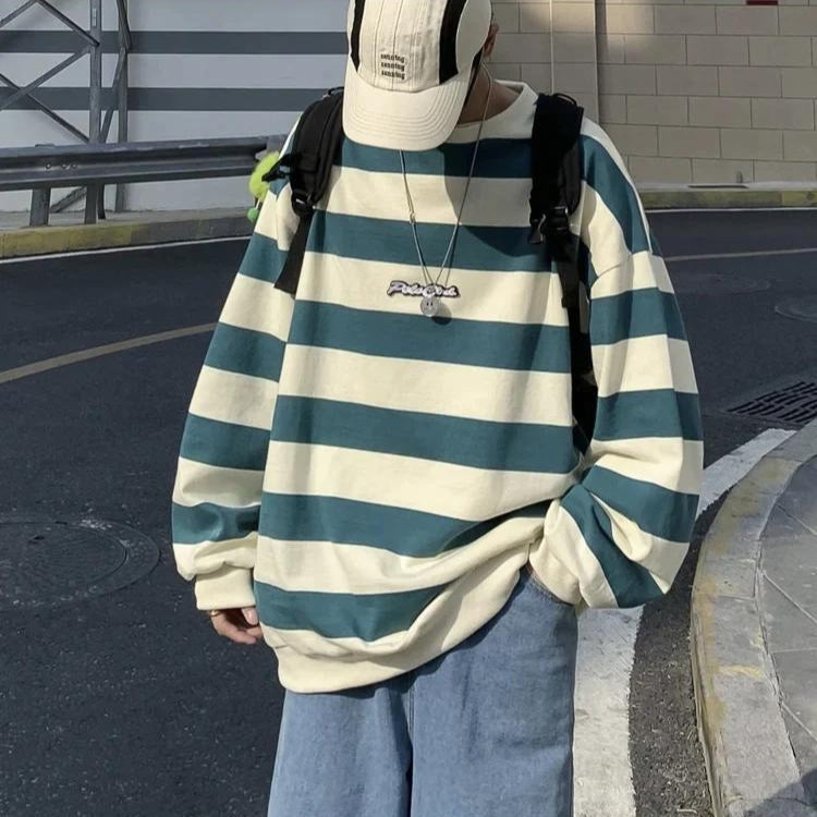 Stylish Work Outfits, Outfit Summer Ideas Unisex Embroidered Striped Sweatshirt Stylish Work Outfits, Outfit Summer Ideas Unisex Embroidered Striped Sweatshirt