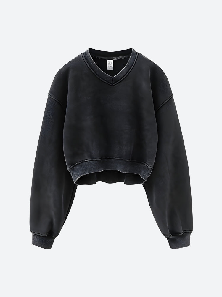 Stylish Work Outfits, Outfit Summer Ideas V-Neck Drop Shoulder Cropped Sweatshirt Stylish Work Outfits, Outfit Summer Ideas V-Neck Drop Shoulder Cropped Sweatshirt