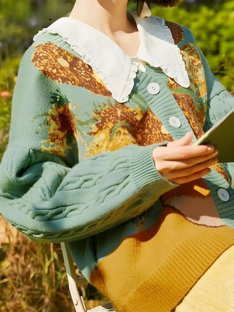 Stylish Work Outfits, Outfit Summer Ideas Van Gogh Sunflowers Cardigan Stylish Work Outfits, Outfit Summer Ideas Van Gogh Sunflowers Cardigan