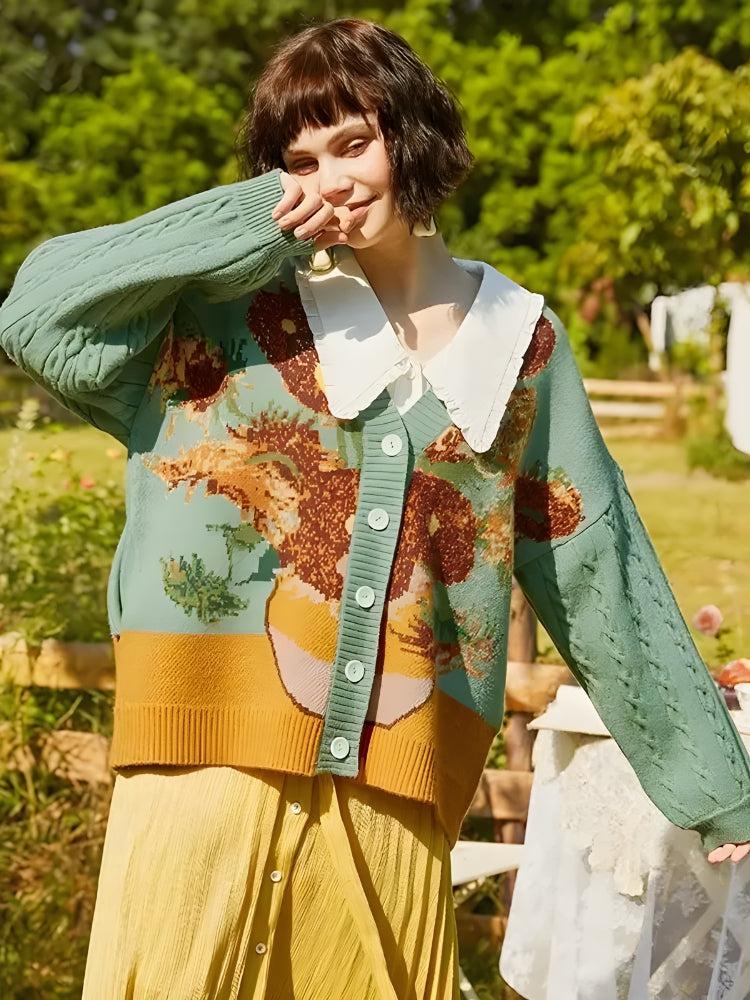 Stylish Work Outfits, Outfit Summer Ideas Van Gogh Sunflowers Cardigan