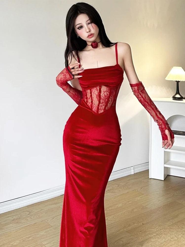 Stylish Work Outfits, Outfit Summer Ideas Velvet Lace Maxi Dress