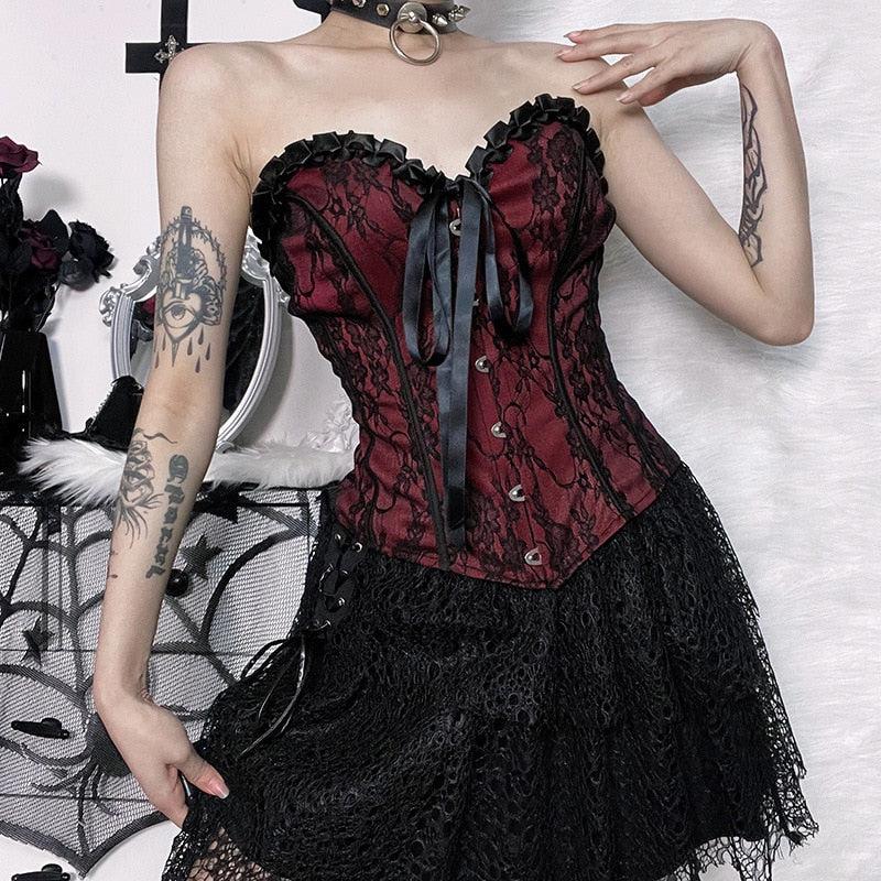 Stylish Work Outfits, Outfit Summer Ideas Victorian Goth Ribbon Detailed Corset Top Stylish Work Outfits, Outfit Summer Ideas Victorian Goth Ribbon Detailed Corset Top