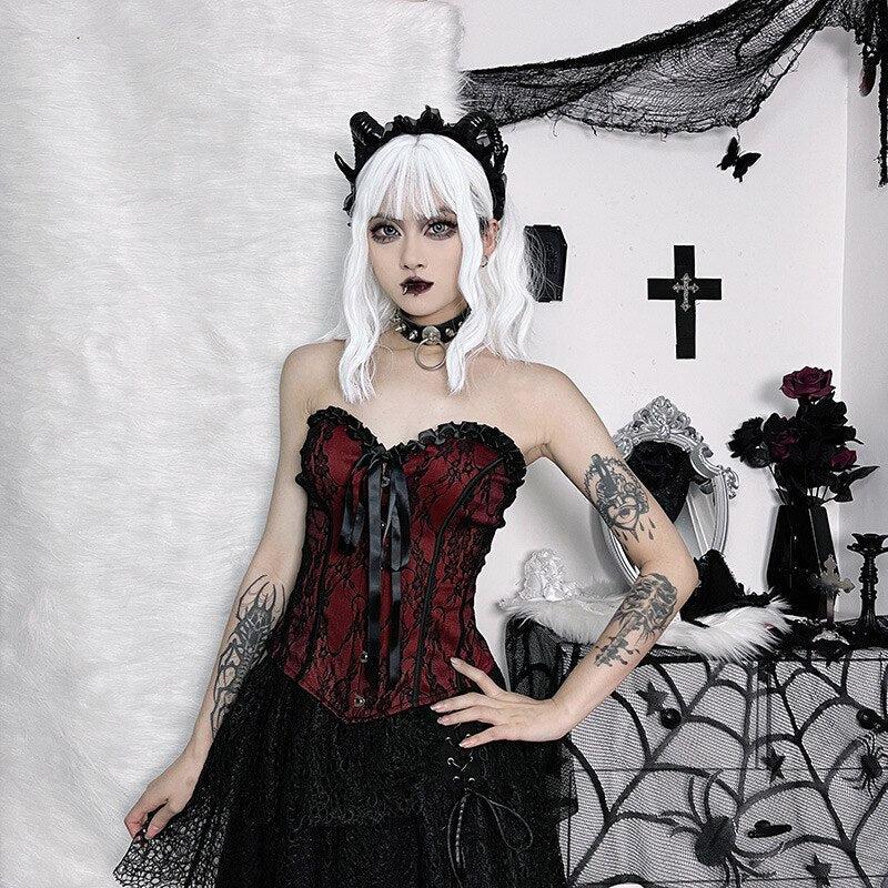 Stylish Work Outfits, Outfit Summer Ideas Victorian Goth Ribbon Detailed Corset Top Stylish Work Outfits, Outfit Summer Ideas Victorian Goth Ribbon Detailed Corset Top