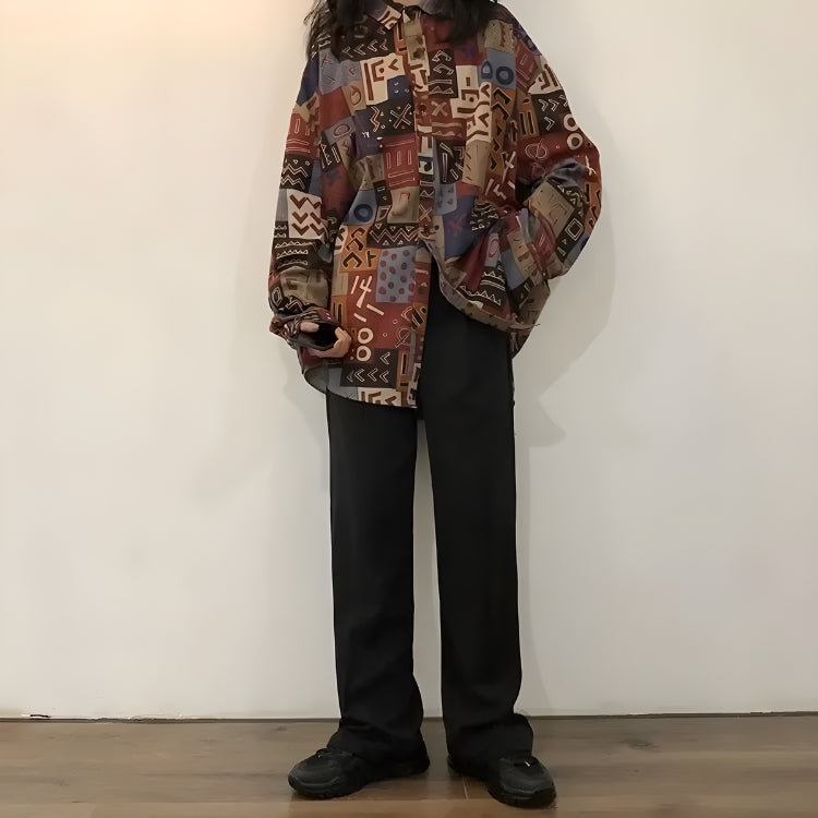 Stylish Work Outfits, Outfit Summer Ideas Vintage Abstract Designed Shirt Stylish Work Outfits, Outfit Summer Ideas Vintage Abstract Designed Shirt