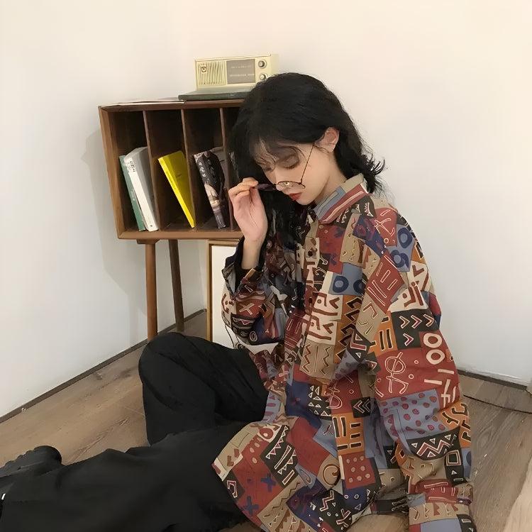 Stylish Work Outfits, Outfit Summer Ideas Vintage Abstract Designed Shirt Stylish Work Outfits, Outfit Summer Ideas Vintage Abstract Designed Shirt