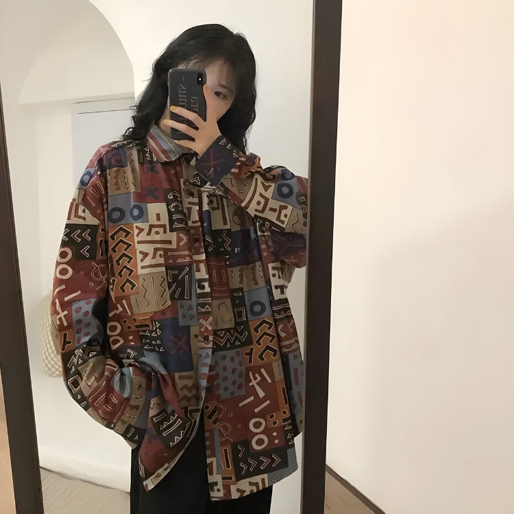 Stylish Work Outfits, Outfit Summer Ideas Vintage Abstract Designed Shirt Stylish Work Outfits, Outfit Summer Ideas Vintage Abstract Designed Shirt