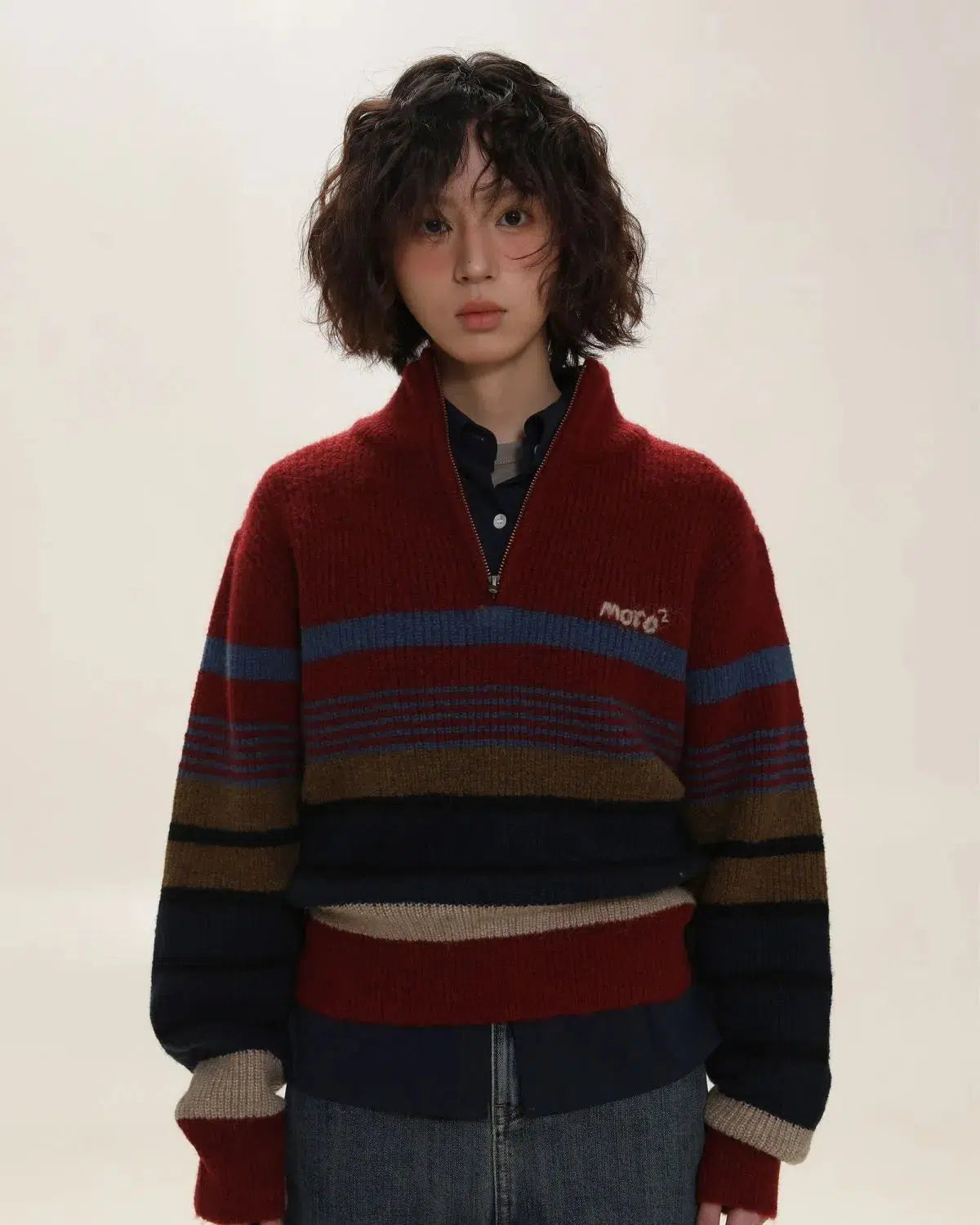 Stylish Work Outfits, Outfit Summer Ideas Vintage Aesthetic Knitted Zip Sweater