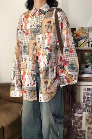 Stylish Work Outfits, Outfit Summer Ideas Vintage Cartoon Oversized Shirt
