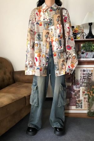 Stylish Work Outfits, Outfit Summer Ideas Vintage Cartoon Oversized Shirt