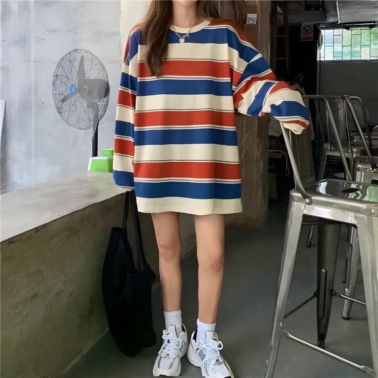 Stylish Work Outfits, Outfit Summer Ideas Vintage Casual Striped Sweatshirt Stylish Work Outfits, Outfit Summer Ideas Vintage Casual Striped Sweatshirt