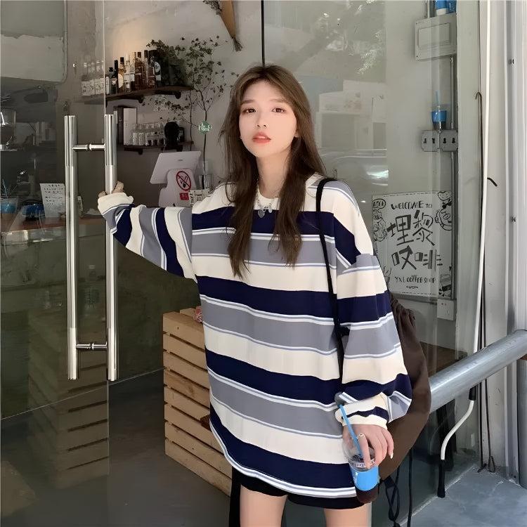 Stylish Work Outfits, Outfit Summer Ideas Vintage Casual Striped Sweatshirt