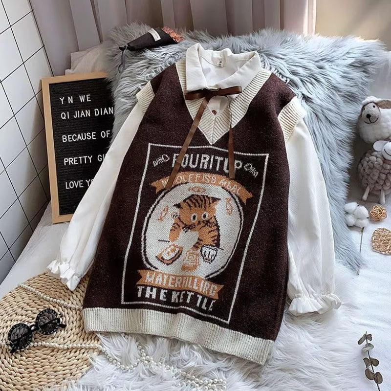 Stylish Work Outfits, Outfit Summer Ideas Vintage Cat Sweater Vest Stylish Work Outfits, Outfit Summer Ideas Vintage Cat Sweater Vest