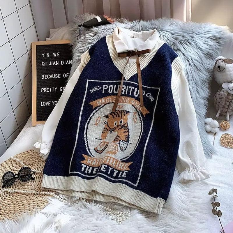 Stylish Work Outfits, Outfit Summer Ideas Vintage Cat Sweater Vest Stylish Work Outfits, Outfit Summer Ideas Vintage Cat Sweater Vest