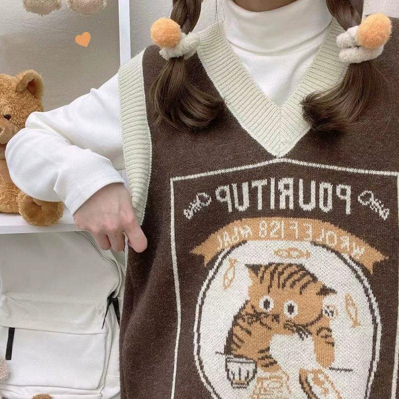 Stylish Work Outfits, Outfit Summer Ideas Vintage Cat Sweater Vest Stylish Work Outfits, Outfit Summer Ideas Vintage Cat Sweater Vest