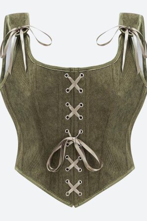 Stylish Work Outfits, Outfit Summer Ideas Vintage Corduroy Lace Up Corset Top
