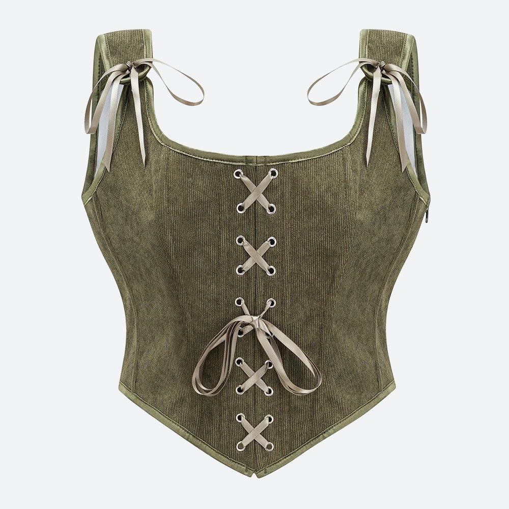 Stylish Work Outfits, Outfit Summer Ideas Vintage Corduroy Lace Up Corset Top