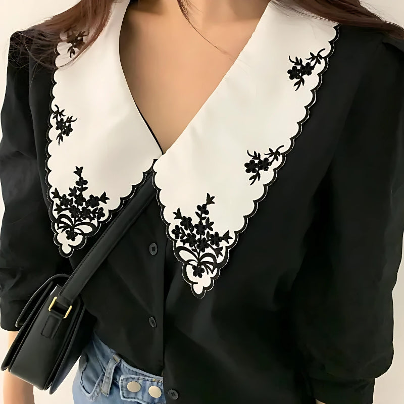 Stylish Work Outfits, Outfit Summer Ideas Vintage Embroidered Collar Shirt
