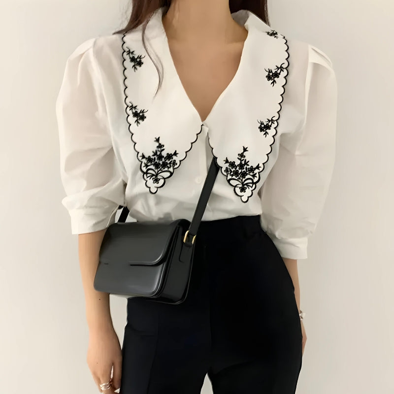 Stylish Work Outfits, Outfit Summer Ideas Vintage Embroidered Collar Shirt Stylish Work Outfits, Outfit Summer Ideas Vintage Embroidered Collar Shirt