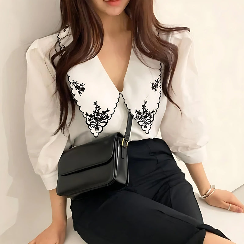 Stylish Work Outfits, Outfit Summer Ideas Vintage Embroidered Collar Shirt Stylish Work Outfits, Outfit Summer Ideas Vintage Embroidered Collar Shirt