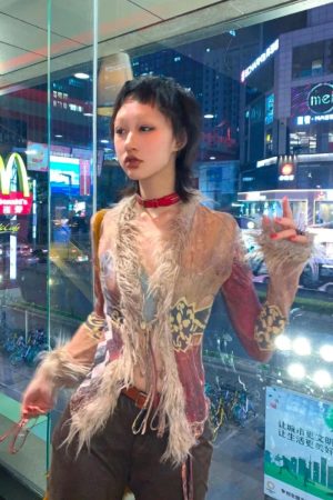 Stylish Work Outfits, Outfit Summer Ideas Vintage Faux Fur Tie Front Top