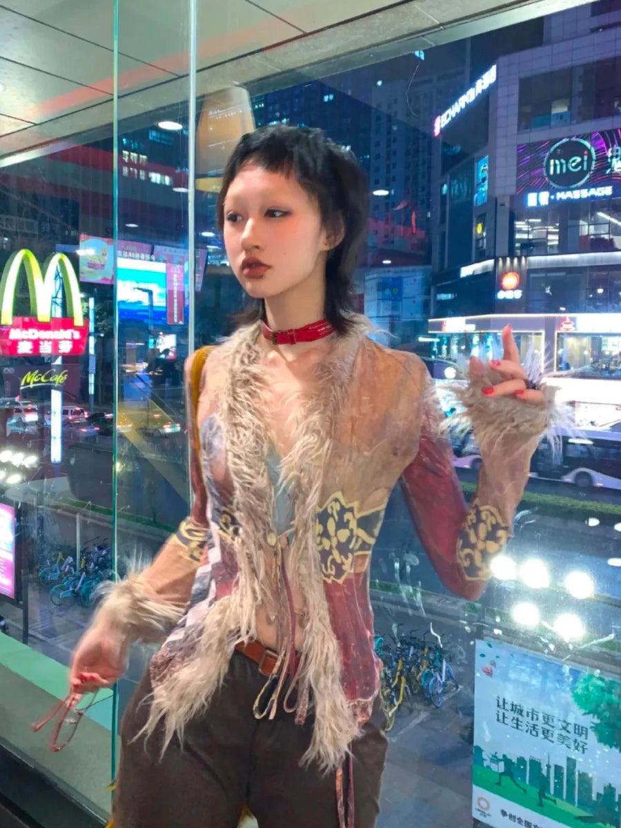 Stylish Work Outfits, Outfit Summer Ideas Vintage Faux Fur Tie Front Top Stylish Work Outfits, Outfit Summer Ideas Vintage Faux Fur Tie Front Top