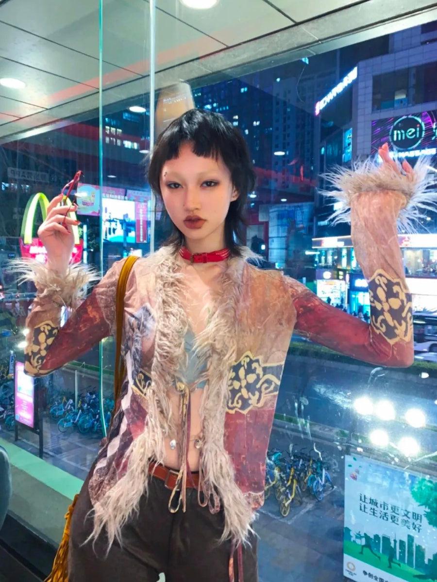 Stylish Work Outfits, Outfit Summer Ideas Vintage Faux Fur Tie Front Top Stylish Work Outfits, Outfit Summer Ideas Vintage Faux Fur Tie Front Top