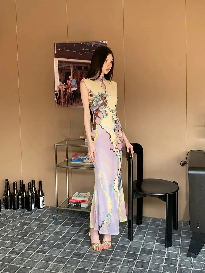 Stylish Work Outfits, Outfit Summer Ideas Vintage Floral Cut Out Maxi Dress Stylish Work Outfits, Outfit Summer Ideas Vintage Floral Cut Out Maxi Dress
