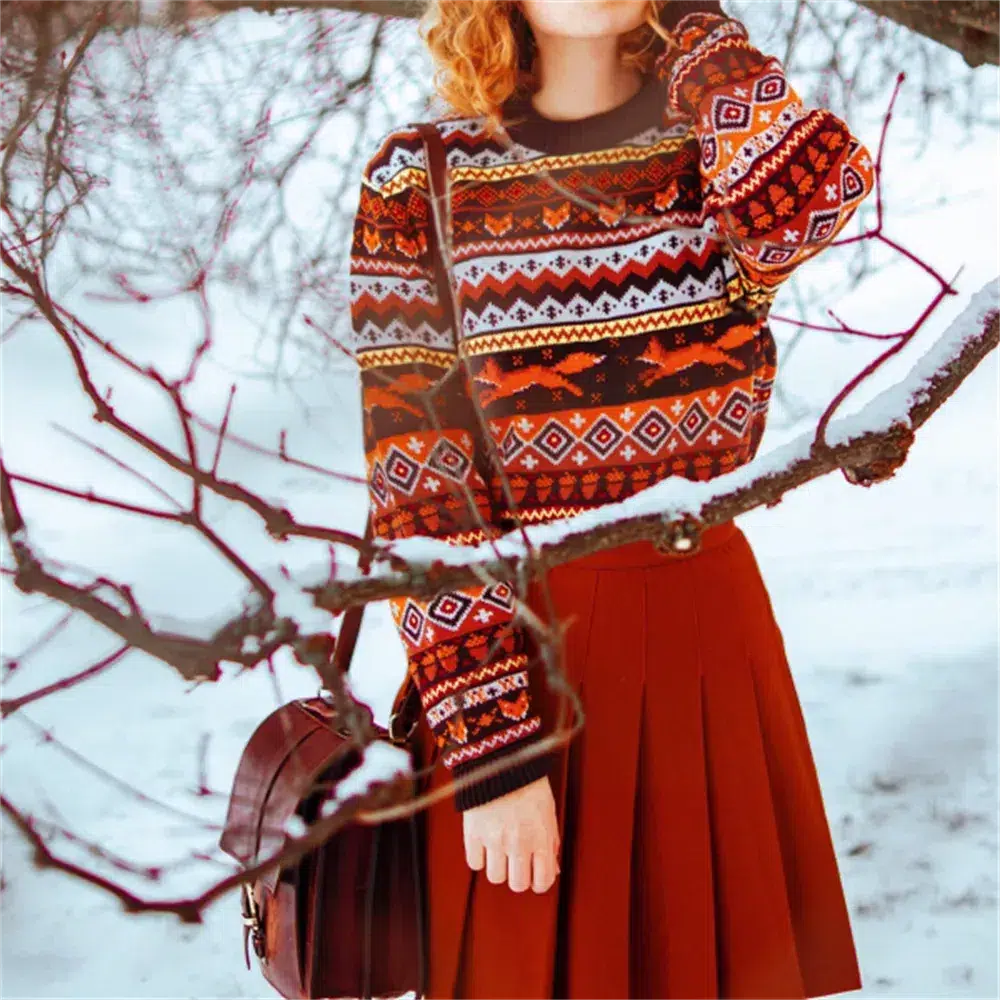 Stylish Work Outfits, Outfit Summer Ideas Vintage Fox Embroidered Christmas Sweater