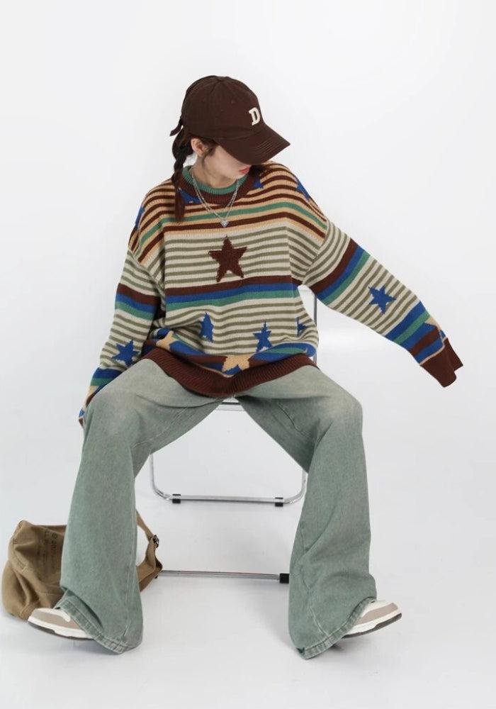 Stylish Work Outfits, Outfit Summer Ideas Vintage Star Printed Knit Sweater Stylish Work Outfits, Outfit Summer Ideas Vintage Star Printed Knit Sweater