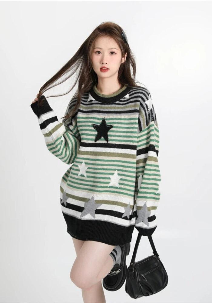 Stylish Work Outfits, Outfit Summer Ideas Vintage Star Printed Knit Sweater Stylish Work Outfits, Outfit Summer Ideas Vintage Star Printed Knit Sweater