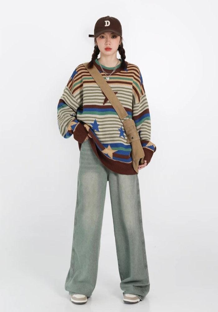 Stylish Work Outfits, Outfit Summer Ideas Vintage Star Printed Knit Sweater Stylish Work Outfits, Outfit Summer Ideas Vintage Star Printed Knit Sweater