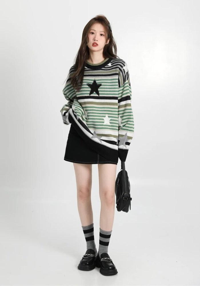 Stylish Work Outfits, Outfit Summer Ideas Vintage Star Printed Knit Sweater Stylish Work Outfits, Outfit Summer Ideas Vintage Star Printed Knit Sweater