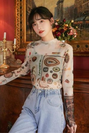 Stylish Work Outfits, Outfit Summer Ideas Vintage Symbols Sheer Top
