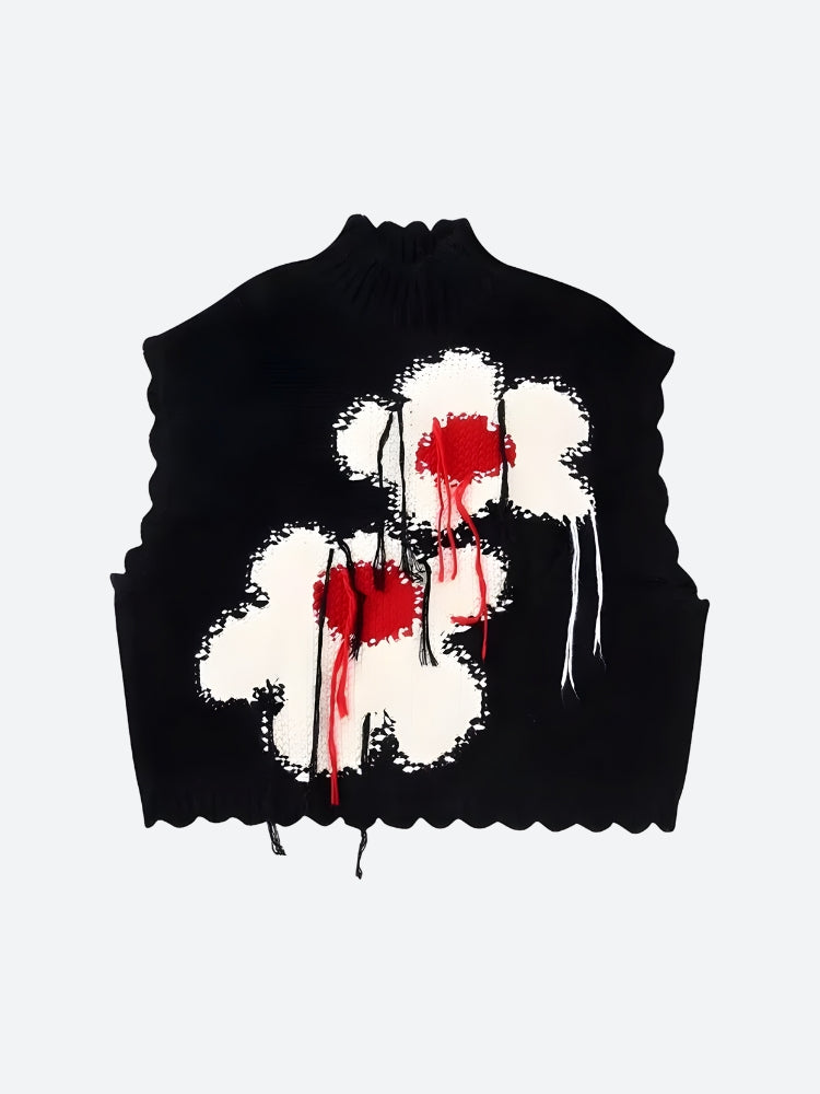 Stylish Work Outfits, Outfit Summer Ideas Weirdcore Flower Embroidered Knitted Sweater Vest