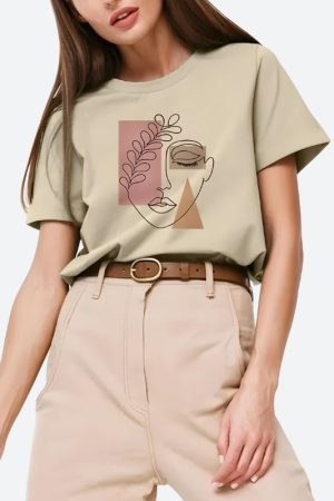 Stylish Work Outfits, Outfit Summer Ideas Woman Face Minimal Tee