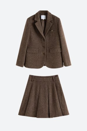 Stylish Work Outfits, Outfit Summer Ideas Wool Blazer Jacket & Mini Skirt Two Piece Set