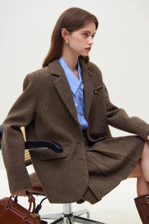 Stylish Work Outfits, Outfit Summer Ideas Wool Blazer Jacket & Mini Skirt Two Piece Set