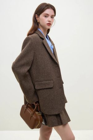 Stylish Work Outfits, Outfit Summer Ideas Wool Blazer Jacket & Mini Skirt Two Piece Set