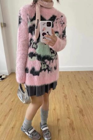 Stylish Work Outfits, Outfit Summer Ideas Y2K Aesthetic Fuzzy Sweater