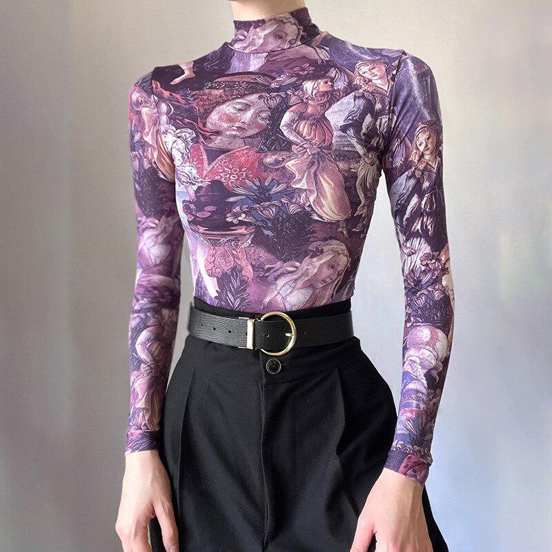Stylish Work Outfits, Outfit Summer Ideas Y2K Angel Graphic Mesh Top