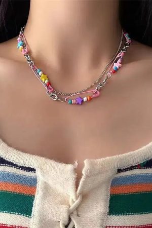 Stylish Work Outfits, Outfit Summer Ideas Y2K Beaded Pin Necklace