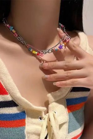 Stylish Work Outfits, Outfit Summer Ideas Y2K Beaded Pin Necklace