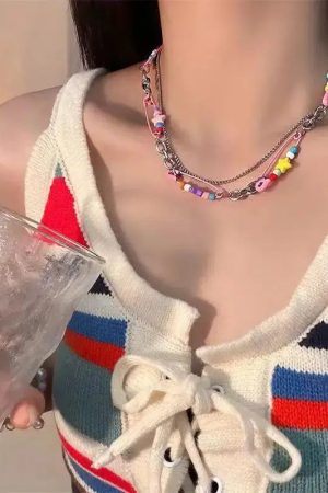 Stylish Work Outfits, Outfit Summer Ideas Y2K Beaded Pin Necklace
