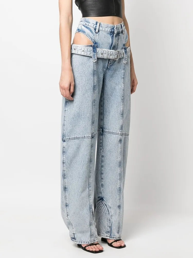 Stylish Work Outfits, Outfit Summer Ideas Y2K Belted Cut Out Jeans