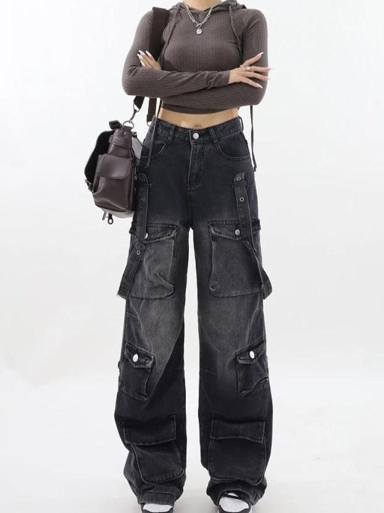 Stylish Work Outfits, Outfit Summer Ideas Y2K Belted Dark Wash Cargo Jeans Stylish Work Outfits, Outfit Summer Ideas Y2K Belted Dark Wash Cargo Jeans