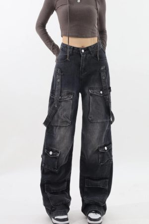 Stylish Work Outfits, Outfit Summer Ideas Y2K Belted Dark Wash Cargo Jeans