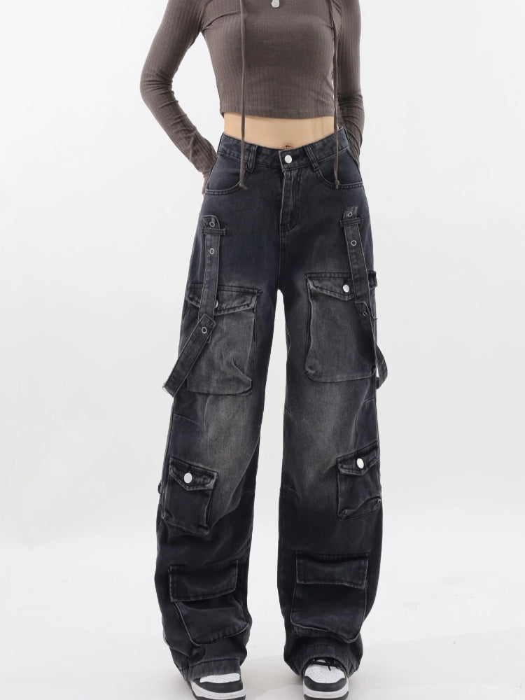 Stylish Work Outfits, Outfit Summer Ideas Y2K Belted Dark Wash Cargo Jeans Stylish Work Outfits, Outfit Summer Ideas Y2K Belted Dark Wash Cargo Jeans